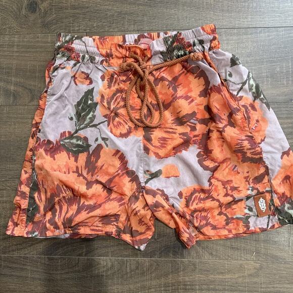 Free People Movement Nylon 5" Floral Shorts Red Drawstring - Medium Womens - Picture 2 of 5